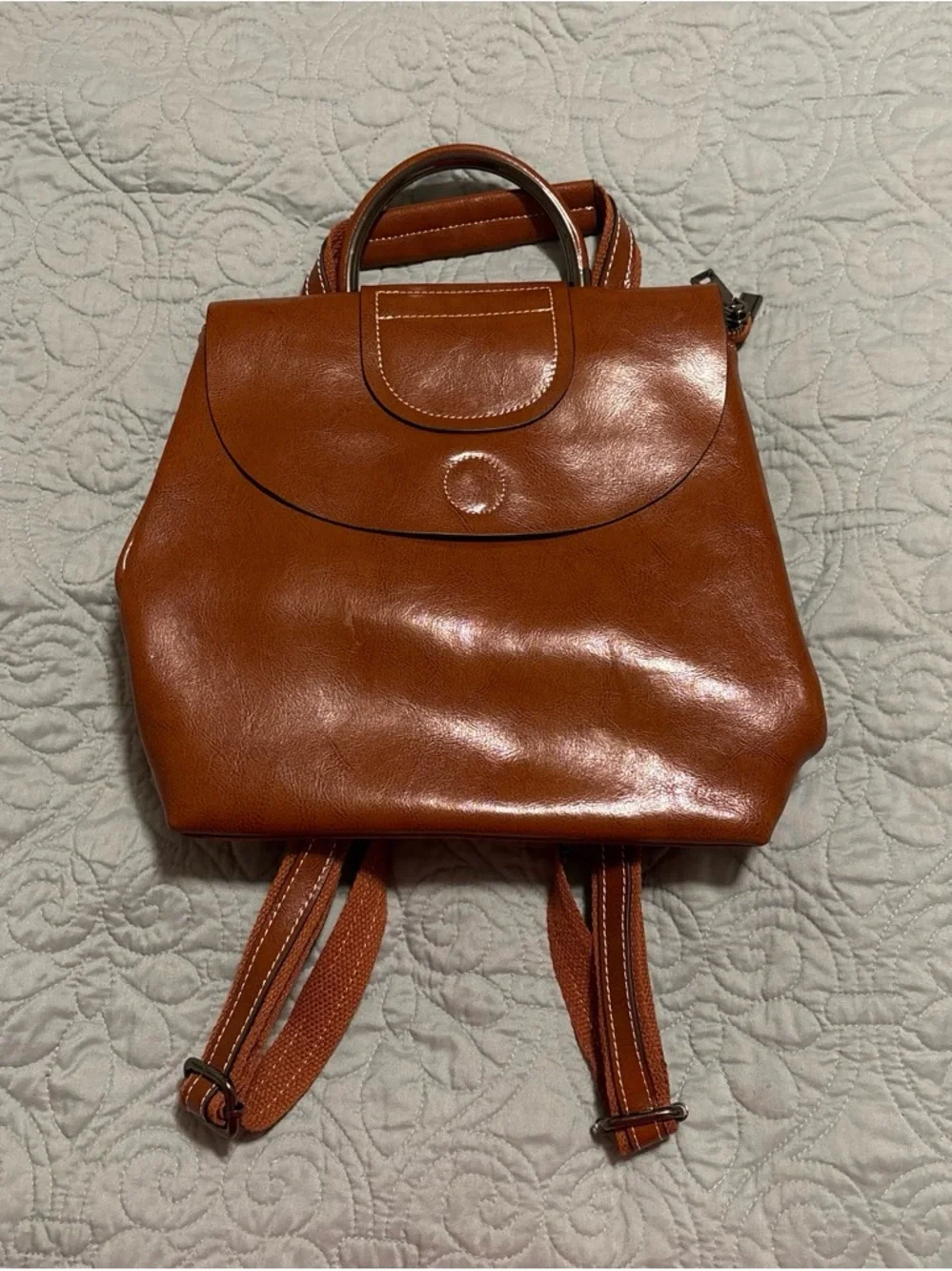 Japan original brand Structured Leatherette Backpack in Cognac Brown